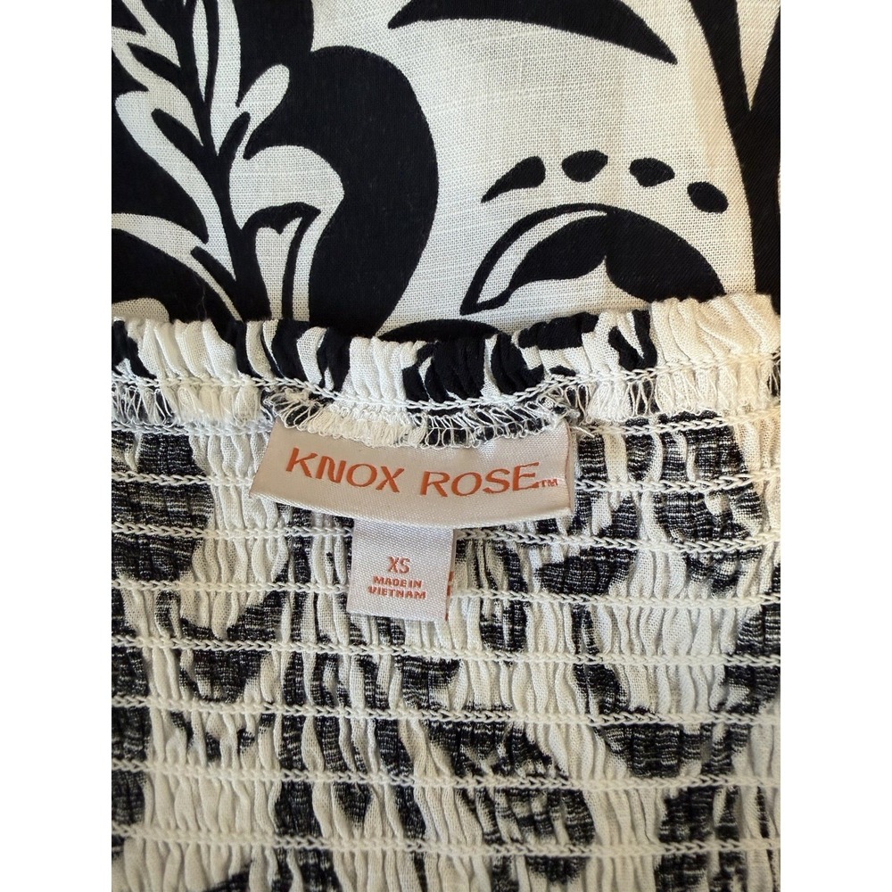 Knox Rose Black & White Floral Midi Dress Knot Keyhole Front and Smocked Back XS - Picture 8 of 10